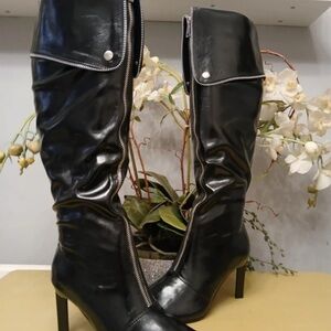 Sleek Black Over the Knee Boots with Silver Accents